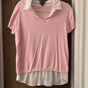 George Women's Pink and White Layered Button Down Shirt